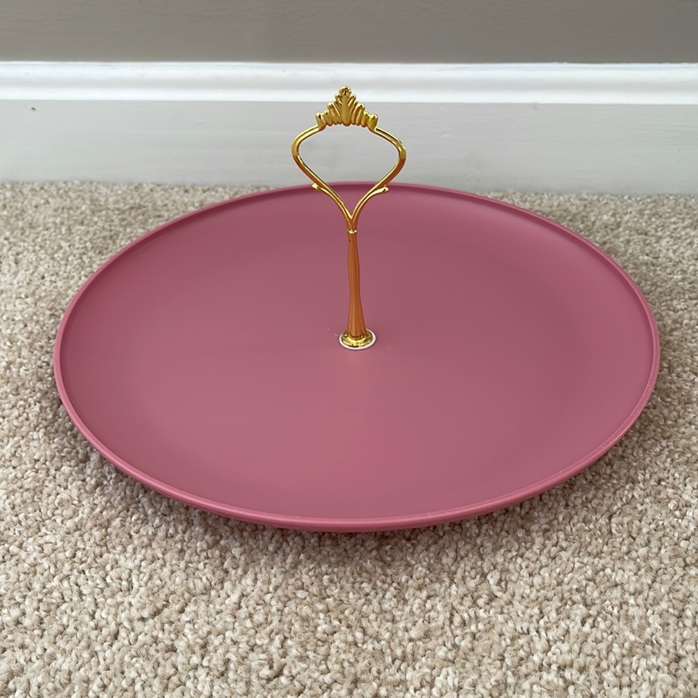 Custom Made Mauve Pink Childrens Pretend Play Tea Cupcake Tray Gold Handle NEW!